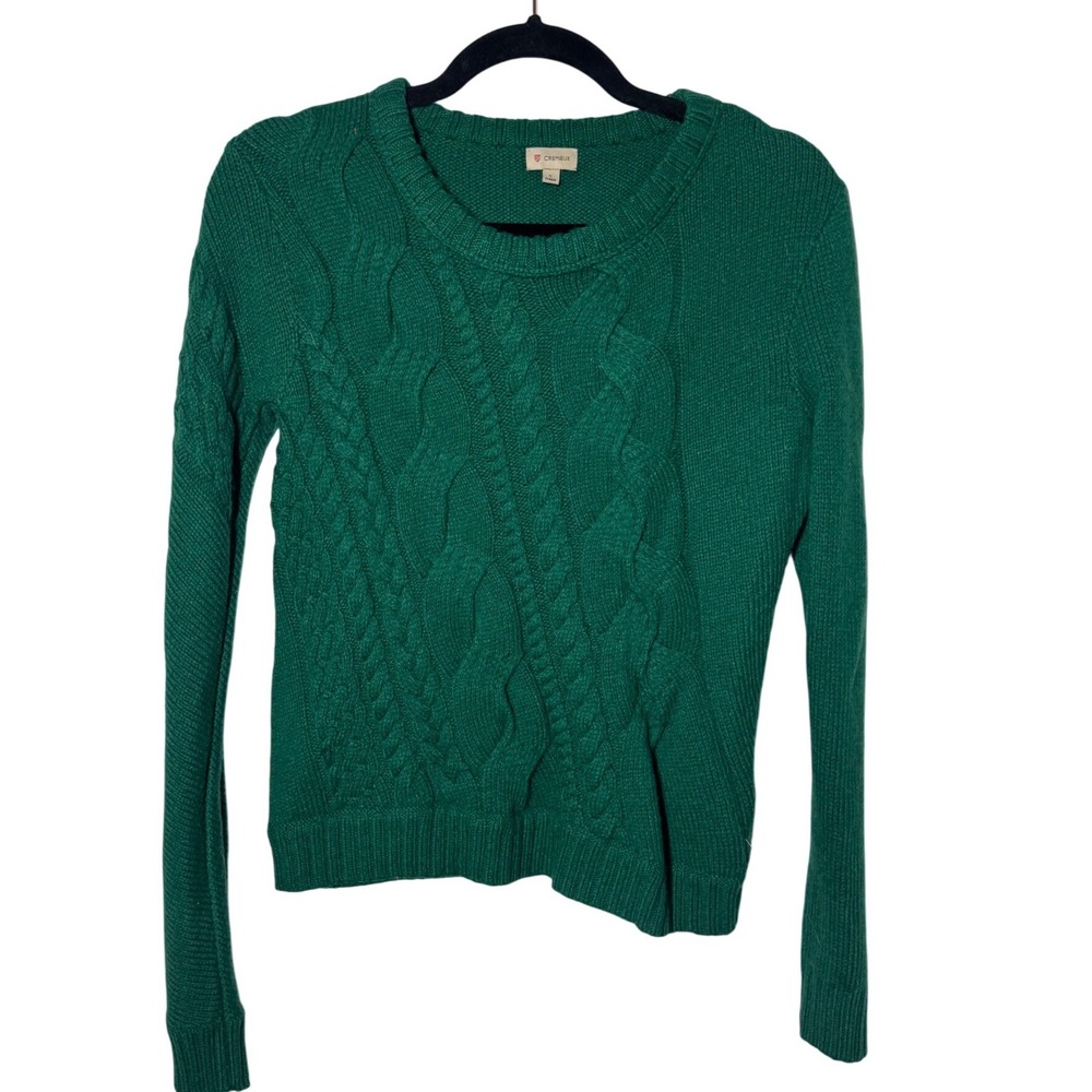 Cremieux Cable Knit Sweater S Green Excellent Wool Blend Crew Neck Long Sleeve